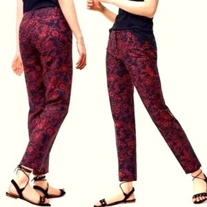 LOFT | Marisa Riviera Ankle Pants, Navy Blue with Red Floral - Size 10T